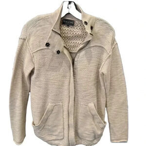 Michael Stars Anorak Cream Knit Sweater Drawstring Hem Full Zip Cotton   XS/S
